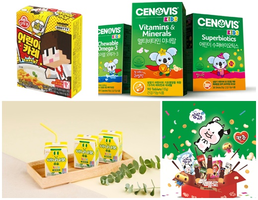 (왼쪽 위부터) 오뚜기 카레, 세노비스, 빙그레 바나나맛 우유, 롯데제과 빼빼로