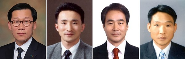 (왼쪽부터)임대규 현대홈쇼핑 대표이사 사장, 김관수 현대L&C 대표이사 부사장, 이재철 현대백화점면세점 대표이사, 임명진 에버다임 대표이사 부사장. 사진=현대백화점그룹