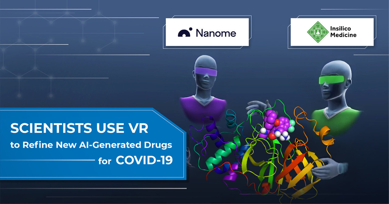 미국 바이오 스타트업 인실리코 메디슨이 인공지능(AI)으로 개발한 신약 후보 물질을 가상현실(VR) 기업  나놈(Nanome)의 VR 기술로 검증하는 시스템 개념도 /사진=인실리코 메디슨  