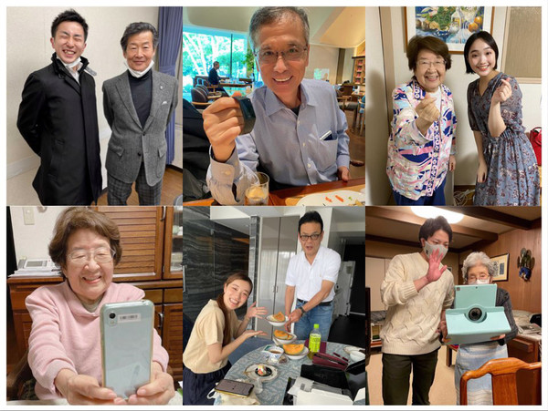 일본 손주 구독 서비스 스타트업 더메이트 고객인 노인과 젊은 직원이 함께 직은 사진. /사진=미하루