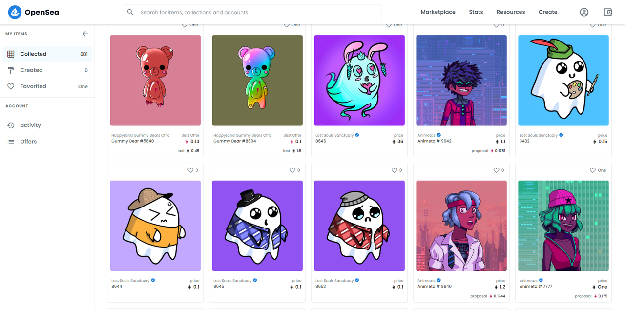 쉬징레이가 NFT  마켓인 오픈씨에서 구매한 작품들 /사진=오픈씨 갈무리