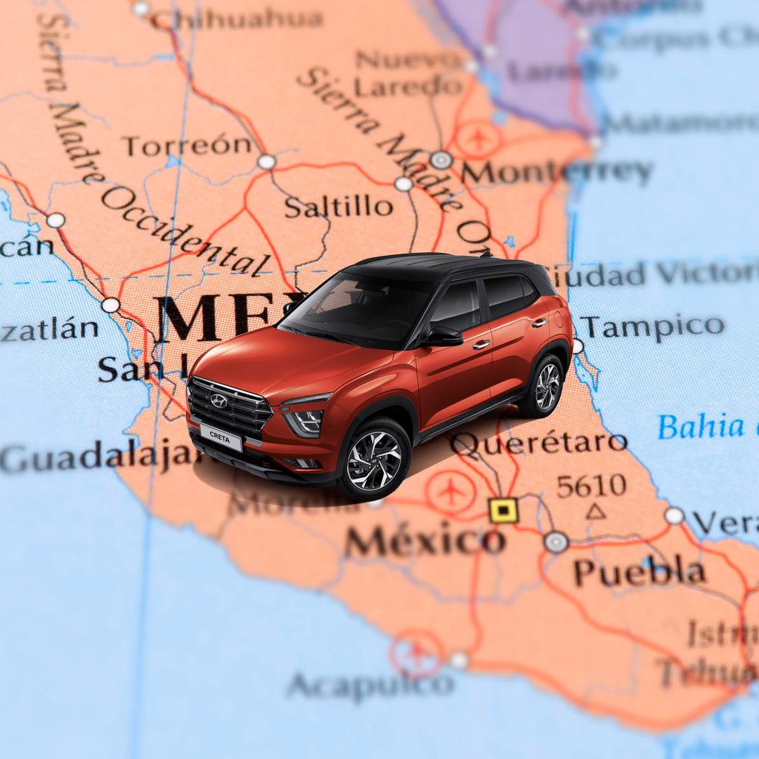 멕시코 지도 위에 놓인 현대자동차의 개발도상국 전용 스포츠실용차(SUV) '크레타'. /사진=현대차 멕시코 법인 페이스북