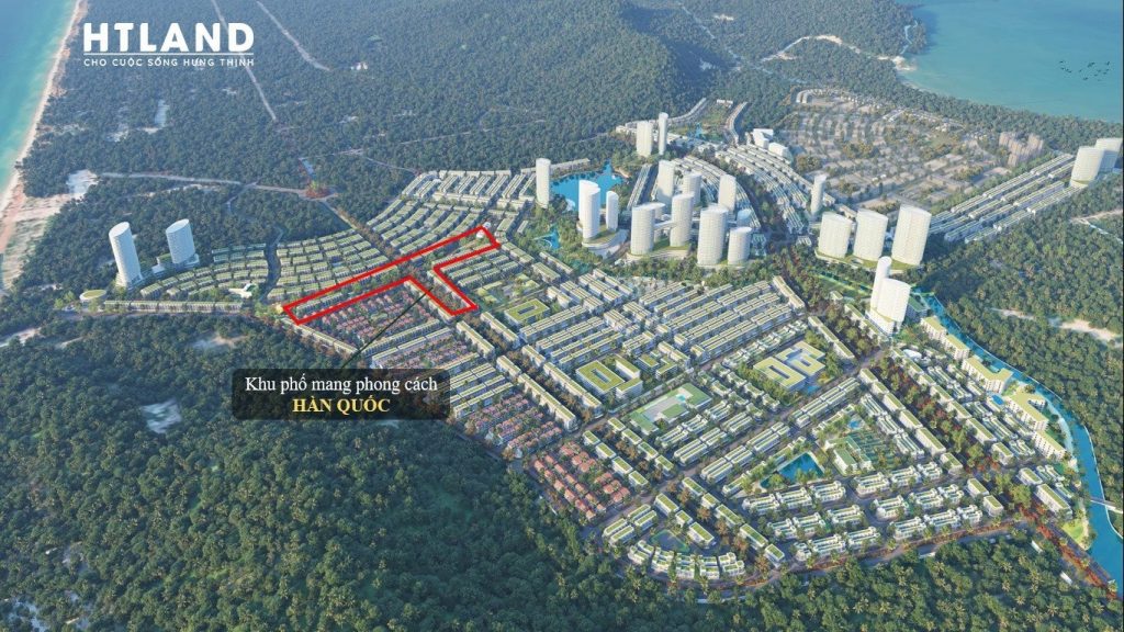 베트남 메이홈즈 캐피탈 푸꾸옥 개발 사업 조감도. 왼쪽 빨간색 표시 부분이 한국식 상가 거리다. /사진=탄아다이탄