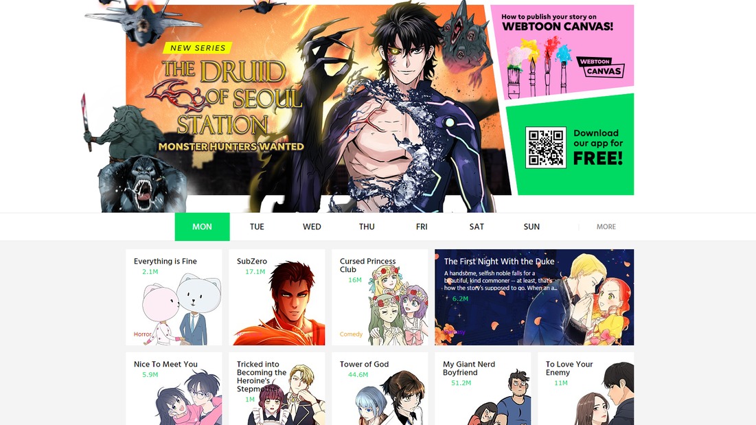 네이버 웹툰 영문 페이지 갈무리