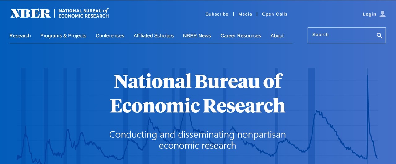 미국 경기주기를 공식 판정하는 전미경제연구소(NBER) 웹사이트 첫 화면 / 사진=전미경제연구소 웹사이트 캡처
