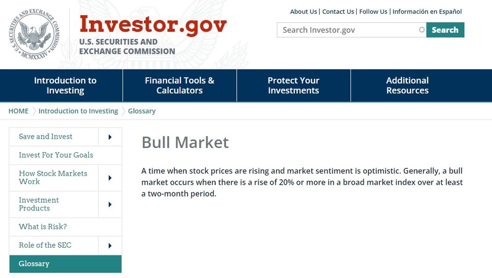 미국 증권거래위원회(SEC)의 강세장 정의 / 사진=미국 증권거래위원회 웹사이트 캡처