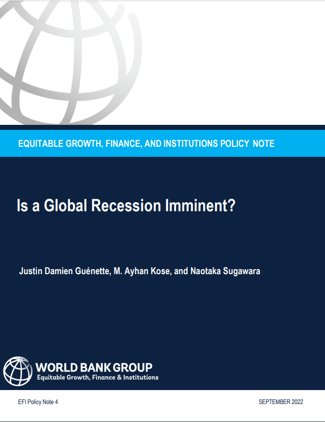 세계은행이 15일(현지시간) 웹사이트에 '글로벌 침체가 임박했나?'(Is a Global Recession Imminent?) 보고서 / 사진=세계은행 웹사이트 캡처