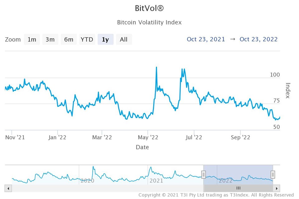 T3 비트코인 변동성지수 추이 / 자료=T3인덱스