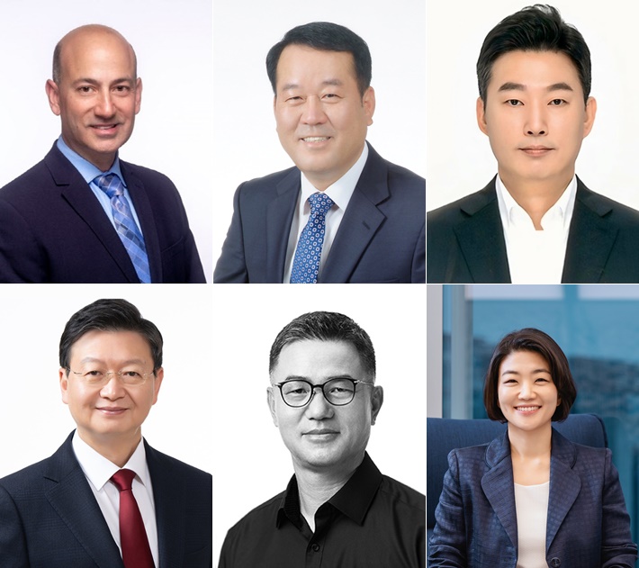 브라이언 라토프 현대차그룹 신임 사장 겸 현대차·기아 글로벌 최고 안전 및 품질 책임자(왼쪽 위부터 시계방향), 이동석 현대차 사장, 김윤구 현대오토에버 신임 사장, 김혜인 현대차 부사장, 전병구 현대카드·현대커머셜 신임 사장, 배형근 현대차증권 신임 사장. / 사진=현대차그룹