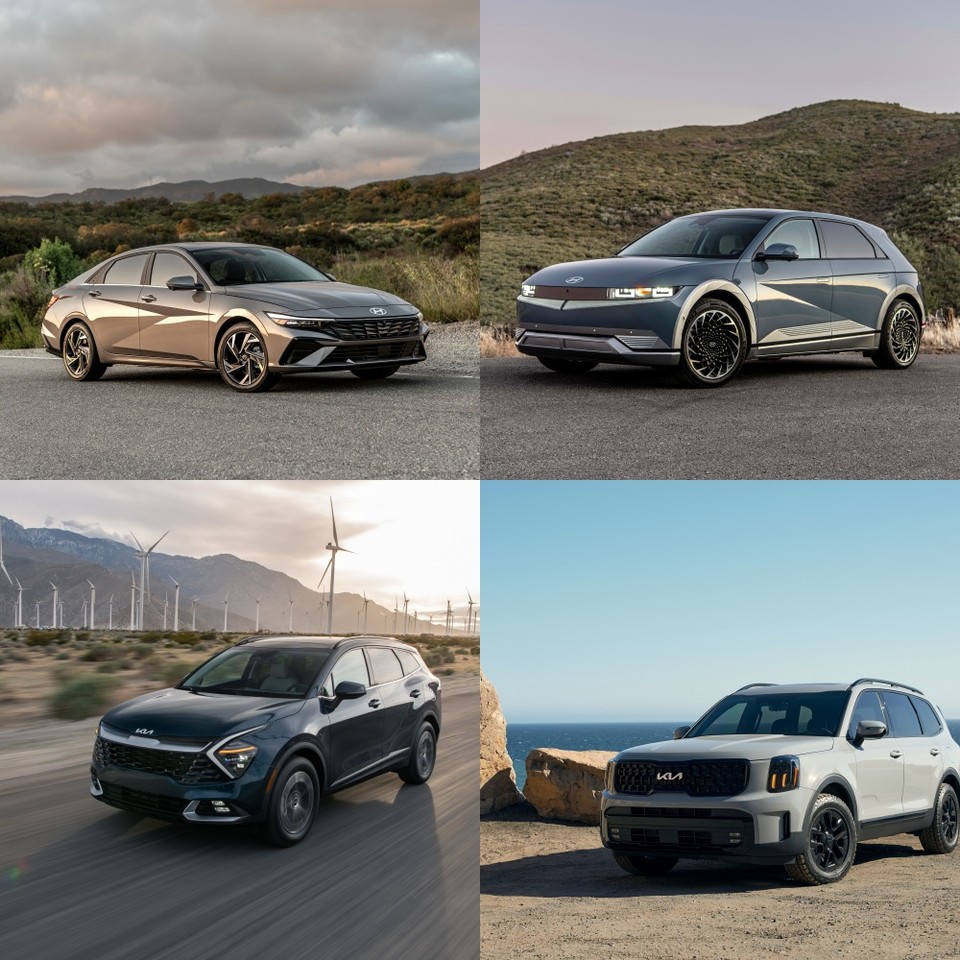 위 왼쪽부터 시계방향으로 '아반떼 하이브리드', '아이오닉 5', '텔루라이드','스포티지 하이브리드'. / 사진=현대차·기아