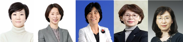 (왼쪽부터) 최지현 삼진제약 대표, 김경아 삼성바이오에피스 대표, 서지희 SK바이오팜 의장, 함은경 JW중외제약 대표, 김연태 HLB생명과학 대표 /사진 =각사