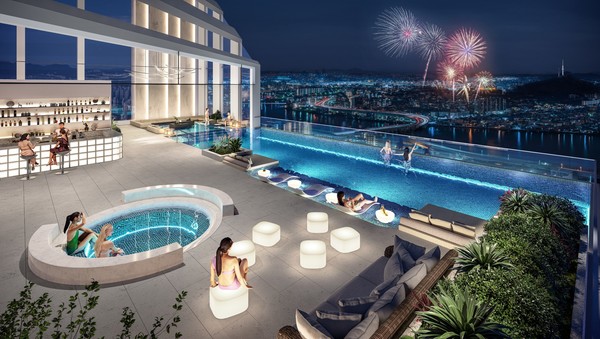 HDC현대산업개발이 제안한 싱가포르의 마리나베이샌즈 호텔을 연상시키는 인피니티 풀. /사진=HDC현대산업개발