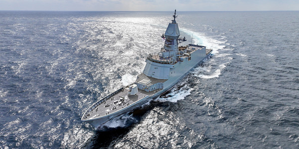 경남 고성군 소재 SK오션플랜트 조선소에서 건조 중인 한국 해군 최신 호위함의 시운전 장면./사진=SK오션플랜트