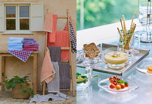 (순서대로) 앳센셜 체크스트라이프 선염타월, 아르노글래스 4인 세트 /사진=CJ온스타일